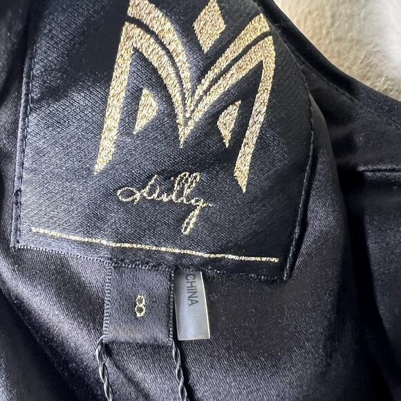 Milly Kyla Holiday Nights Sequin Mini Dress Black Gold Floral NEW 8 Cocktail - Picture 7 of 9